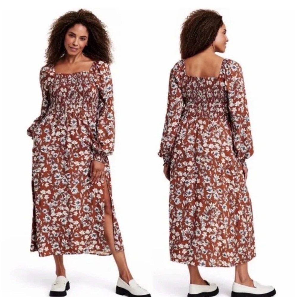 La Ligne x Target Women's Brown/White Floral Smocked Bodice Size 2X